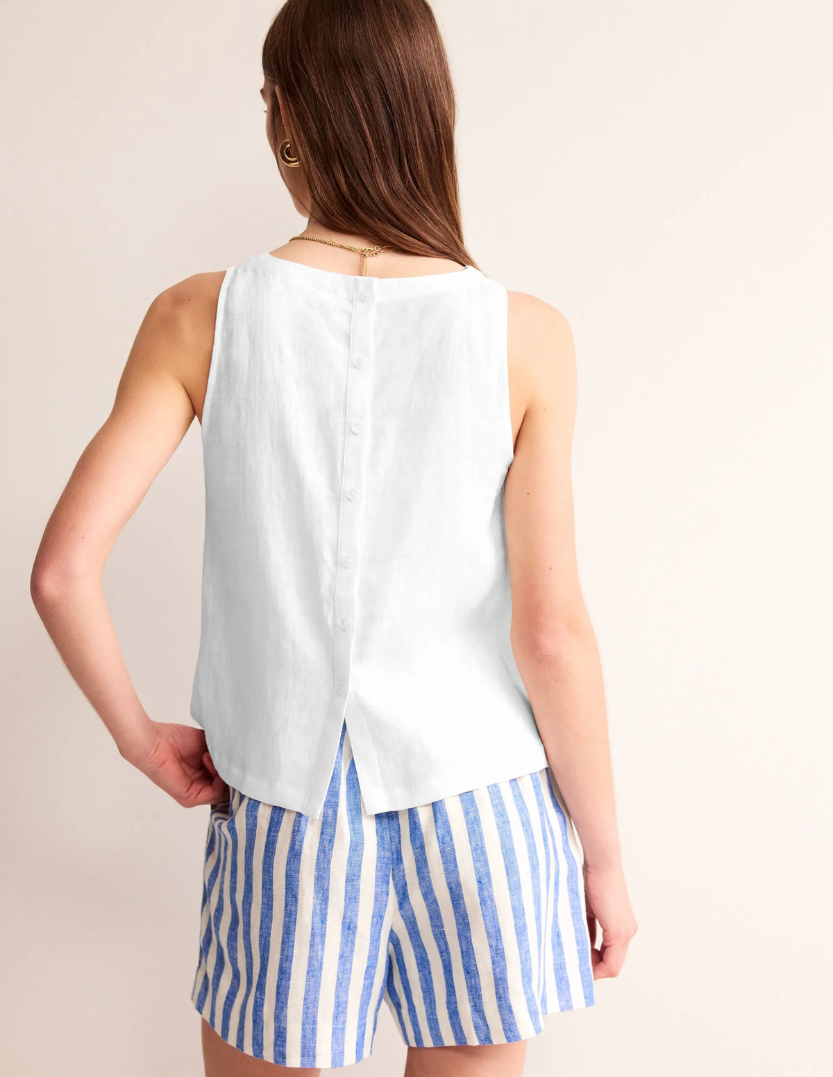 Linen Sleeveless Shell Top-White