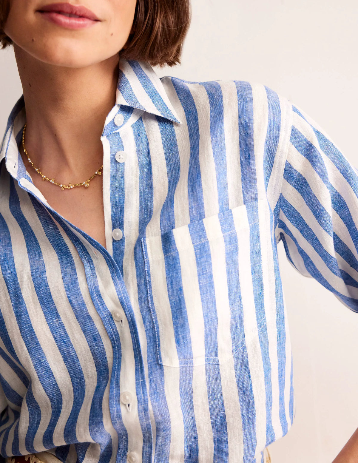 Connie Relaxed Linen Shirt-Cobalt Stripe