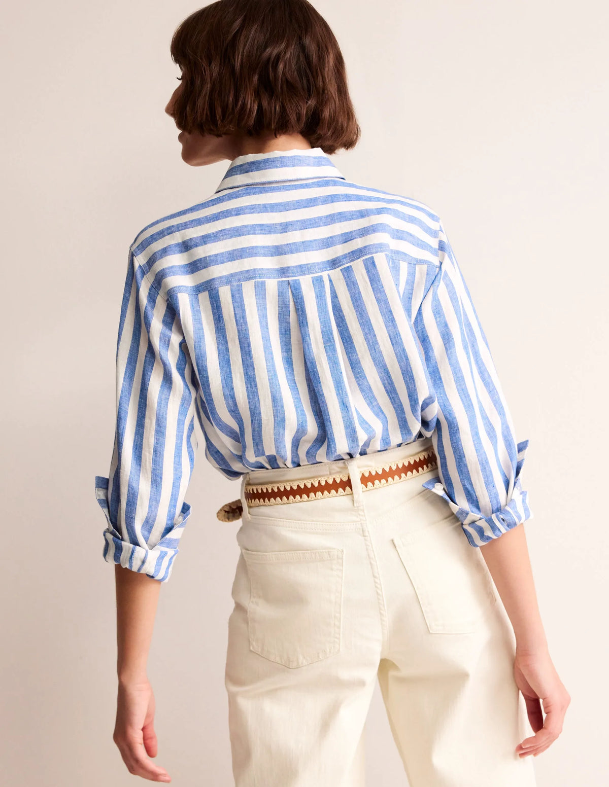 Connie Relaxed Linen Shirt-Cobalt Stripe