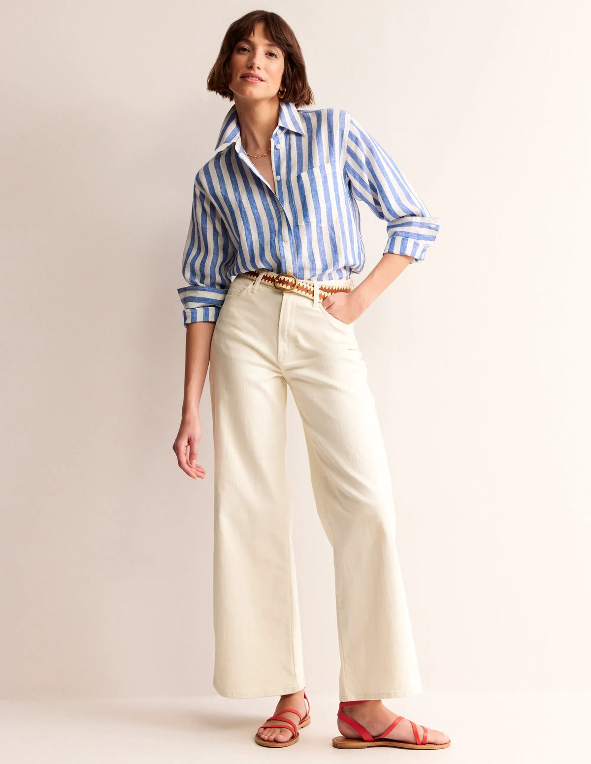 Connie Relaxed Linen Shirt-Cobalt Stripe