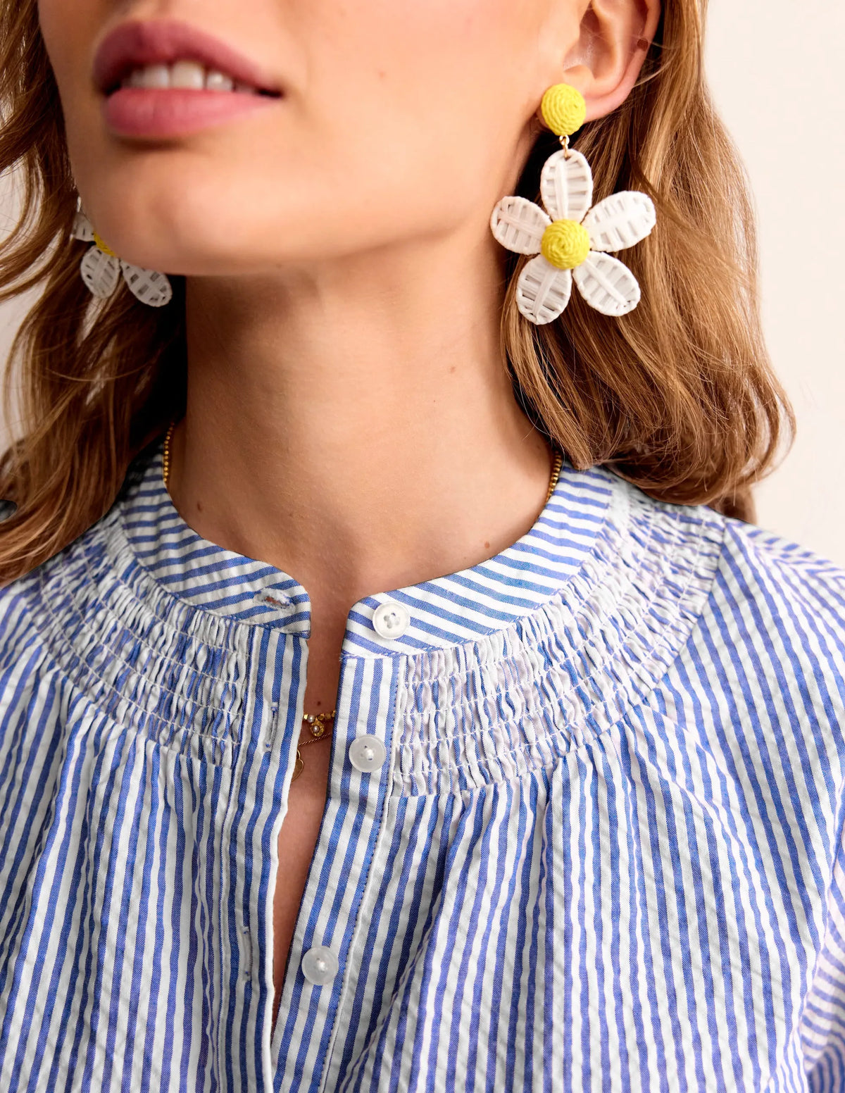 Ada Seersucker Top-Bright Blue, Ivory