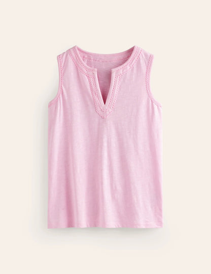 Pom Trim Detail Tank Top-Sweet Lilac
