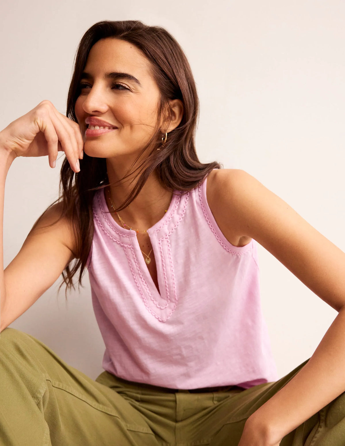 Pom Trim Detail Tank Top-Sweet Lilac