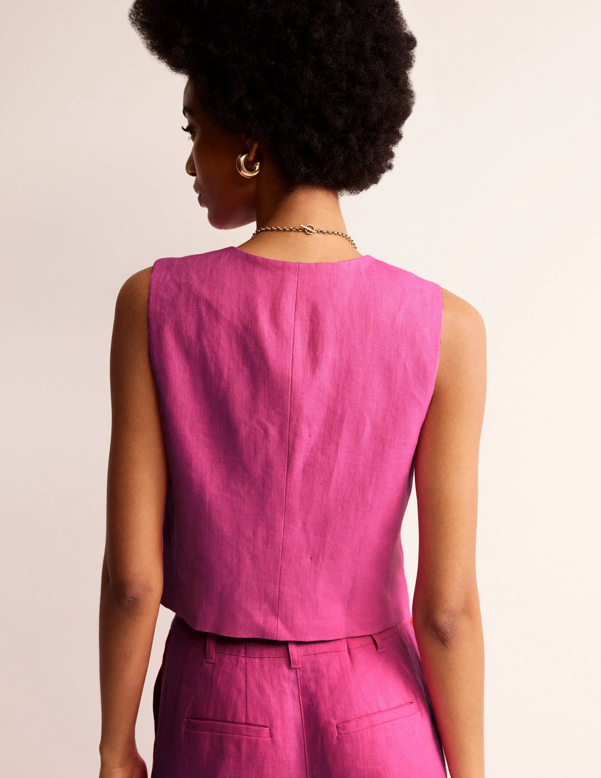 Linen V-Neck Waistcoat-Pop Pansy