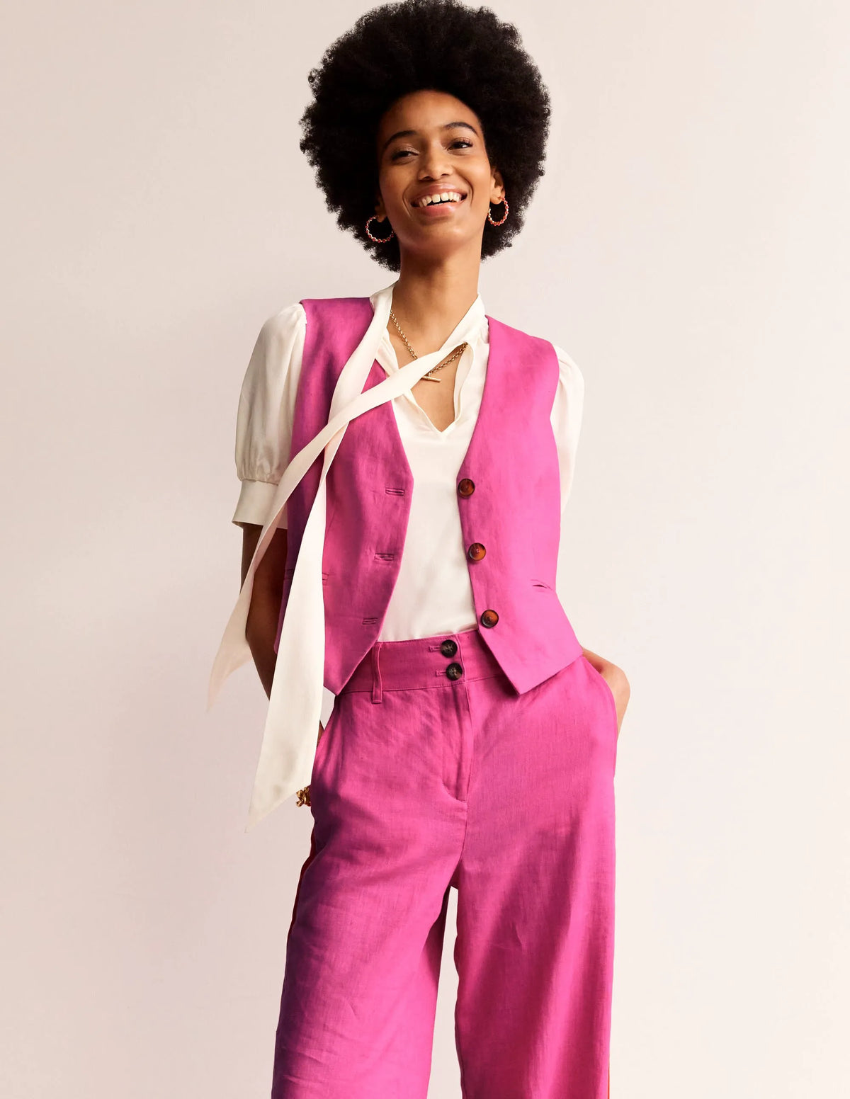 Linen V-Neck Waistcoat-Pop Pansy