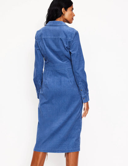 Flora Cord Midi Shirt Dress-True Navy