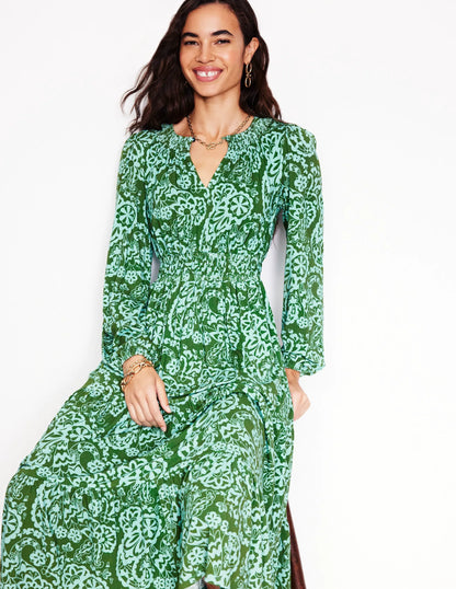 Smock Tiered Jersey Midi Dress-Brook, Paisley Cascade
