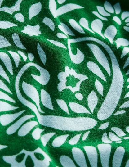 Eva Cashmere Crew Neck Sweater-Pine Green, Decorative Flora