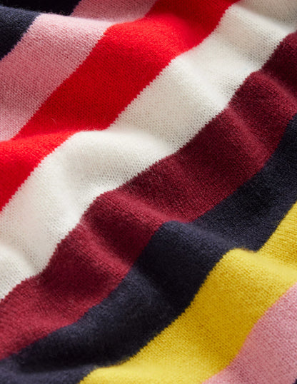 Eva Cashmere Crew Neck Sweater-Navy, Rainbow