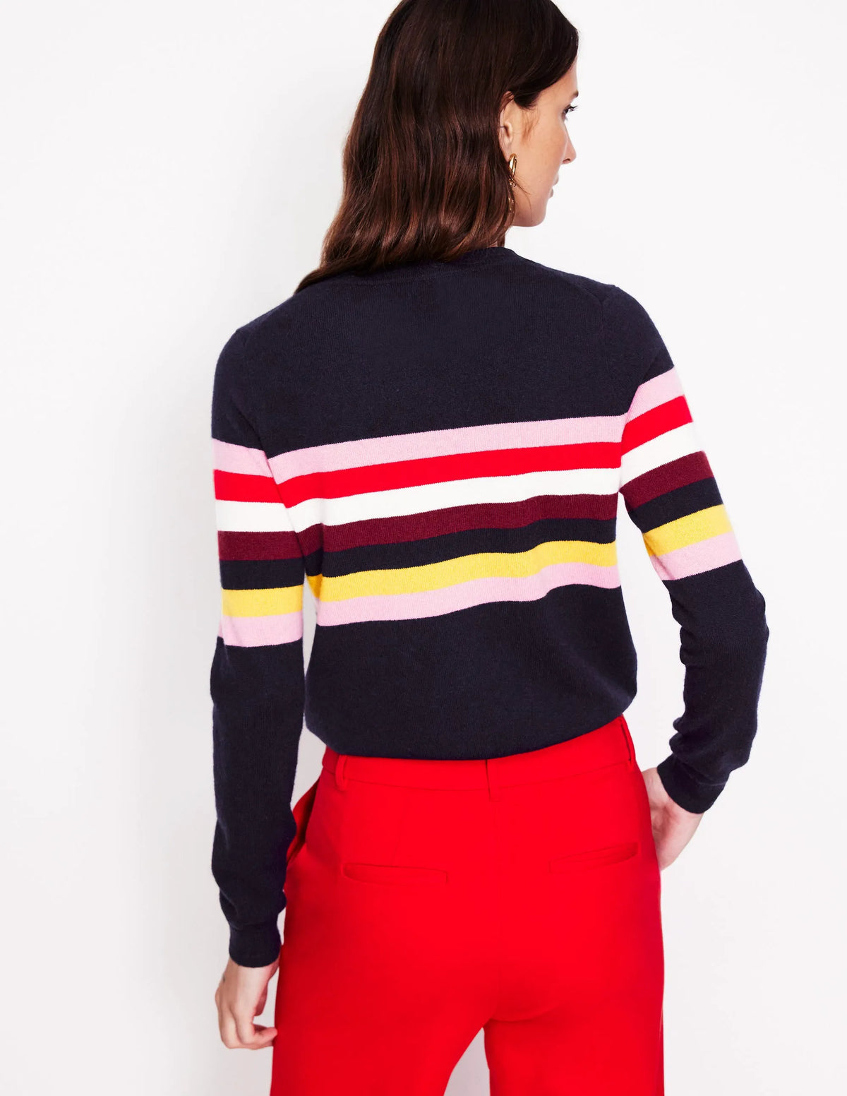 Eva Cashmere Crew Neck Sweater-Navy, Rainbow