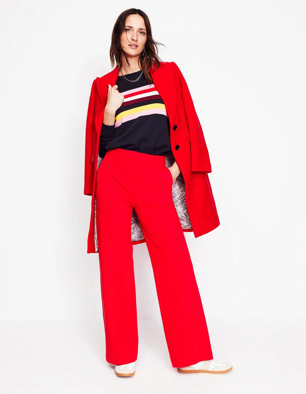Eva Cashmere Crew Neck Sweater-Navy, Rainbow