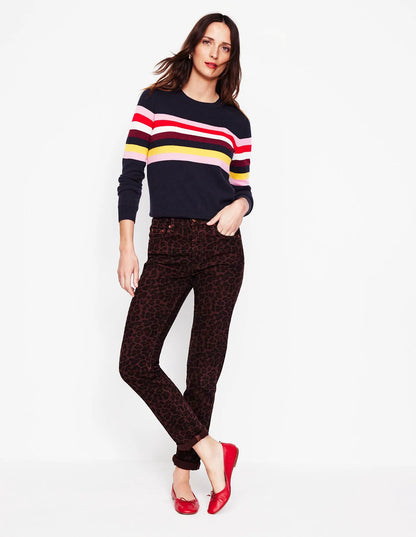 Eva Cashmere Crew Neck Sweater-Navy, Rainbow