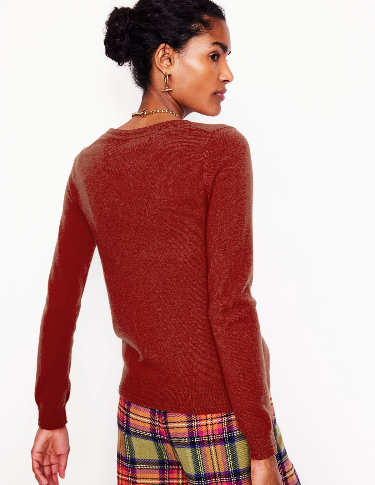Eva Cashmere V-Neck Sweater-Copper Brown