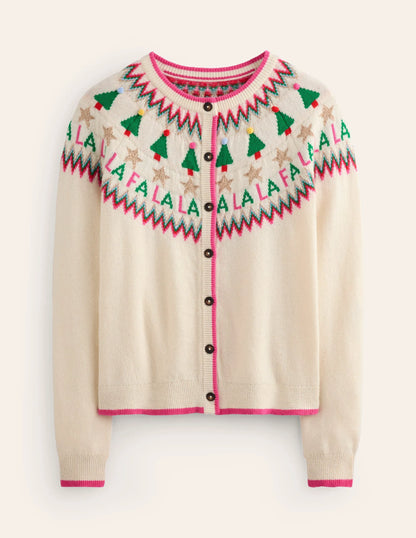 Edie Fair Isle Cardigan-Ecru Marl, Fa La La