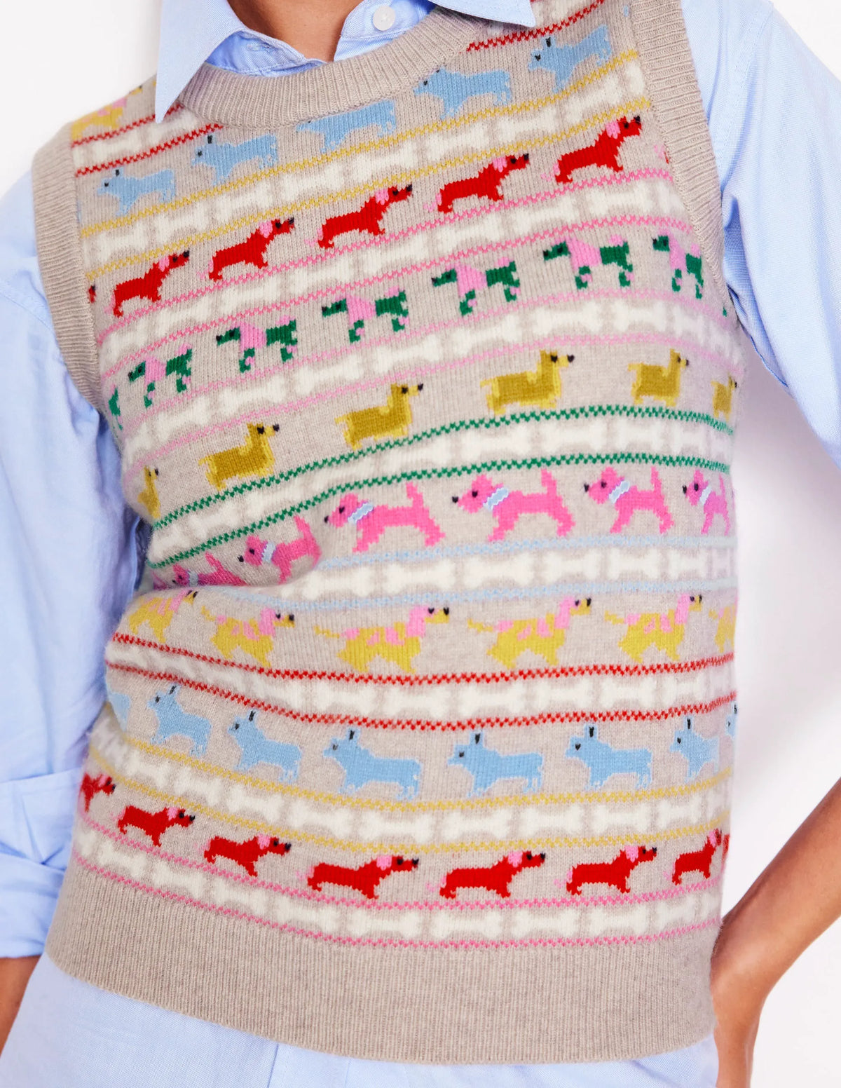 Edie Fair Isle Vest-Oatmeal Melange, Multi Dogs