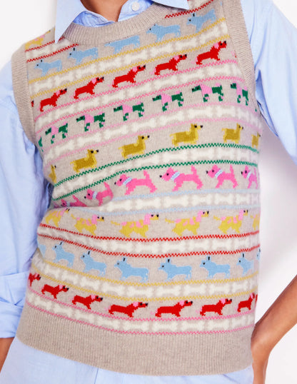 Edie Fair Isle Vest-Oatmeal Melange, Multi Dogs
