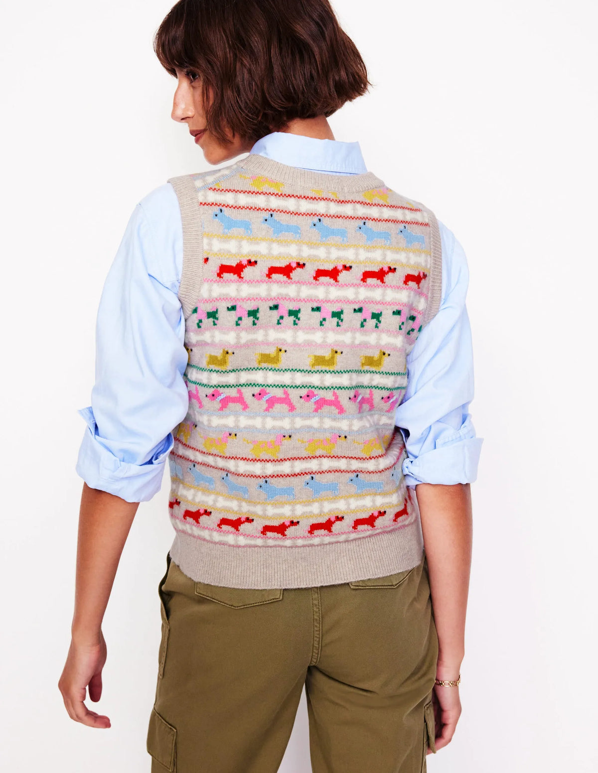 Edie Fair Isle Vest-Oatmeal Melange, Multi Dogs