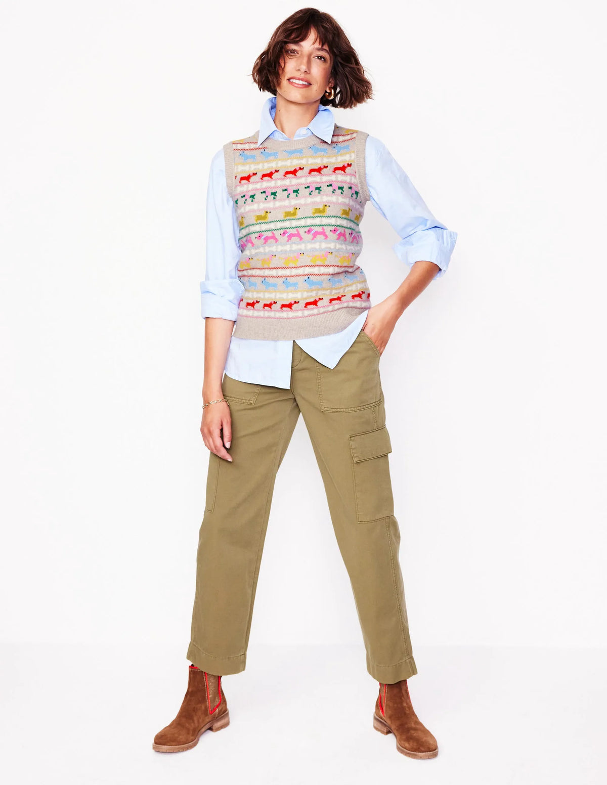 Edie Fair Isle Vest-Oatmeal Melange, Multi Dogs