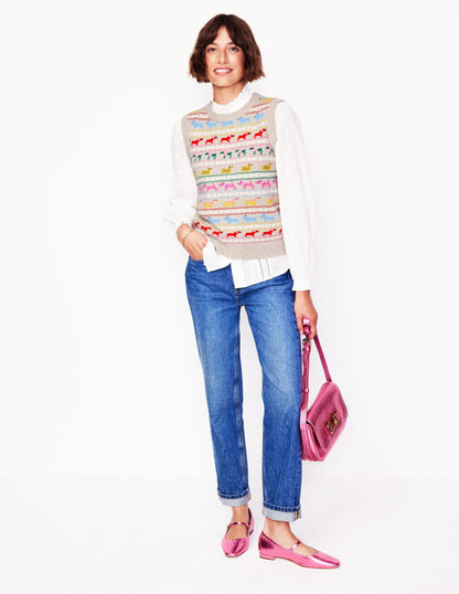 Edie Fair Isle Vest-Oatmeal Melange, Multi Dogs