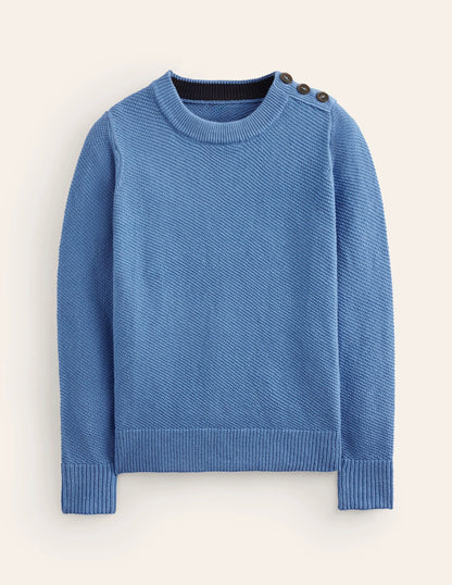 Button Detail Stitch Sweater-Porcelain Blue