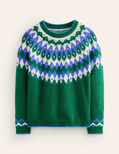Eleanor Fair Isle Sweater-Pine Green