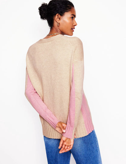 Zia Longline V-Neck Cardigan-Oatmeal Melange