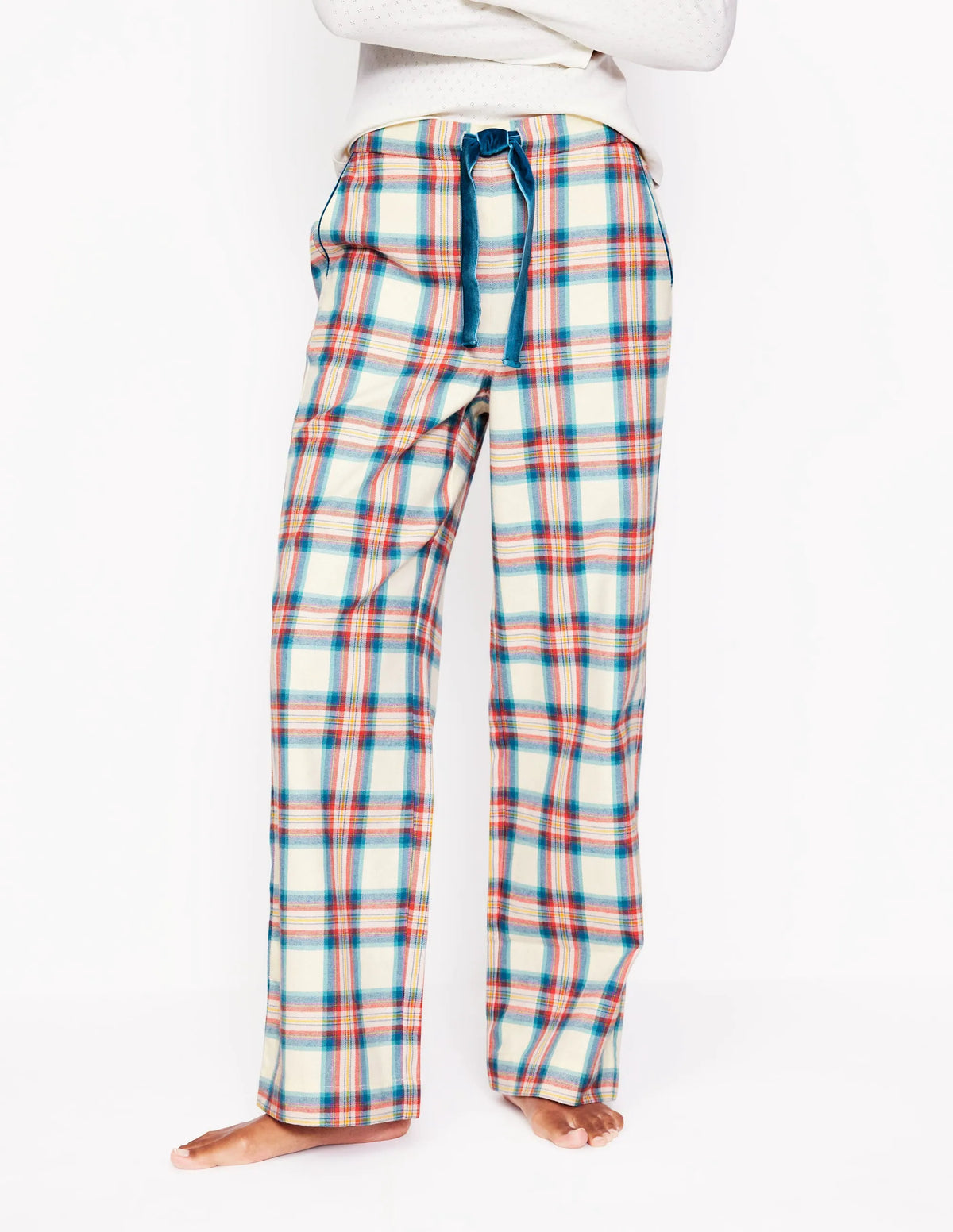 Brushed Cotton Pajama Pants-Eggnog & Orange Check