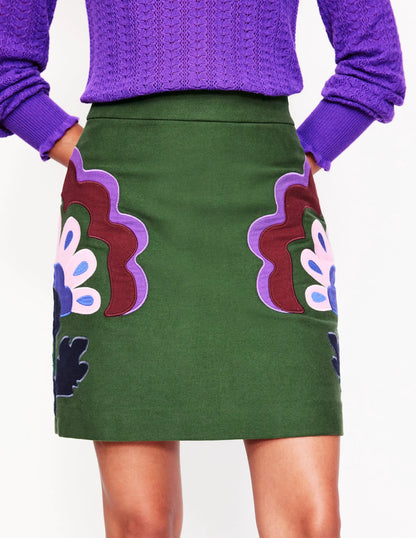 Estella Applique Skirt-Pine, Floral Applique