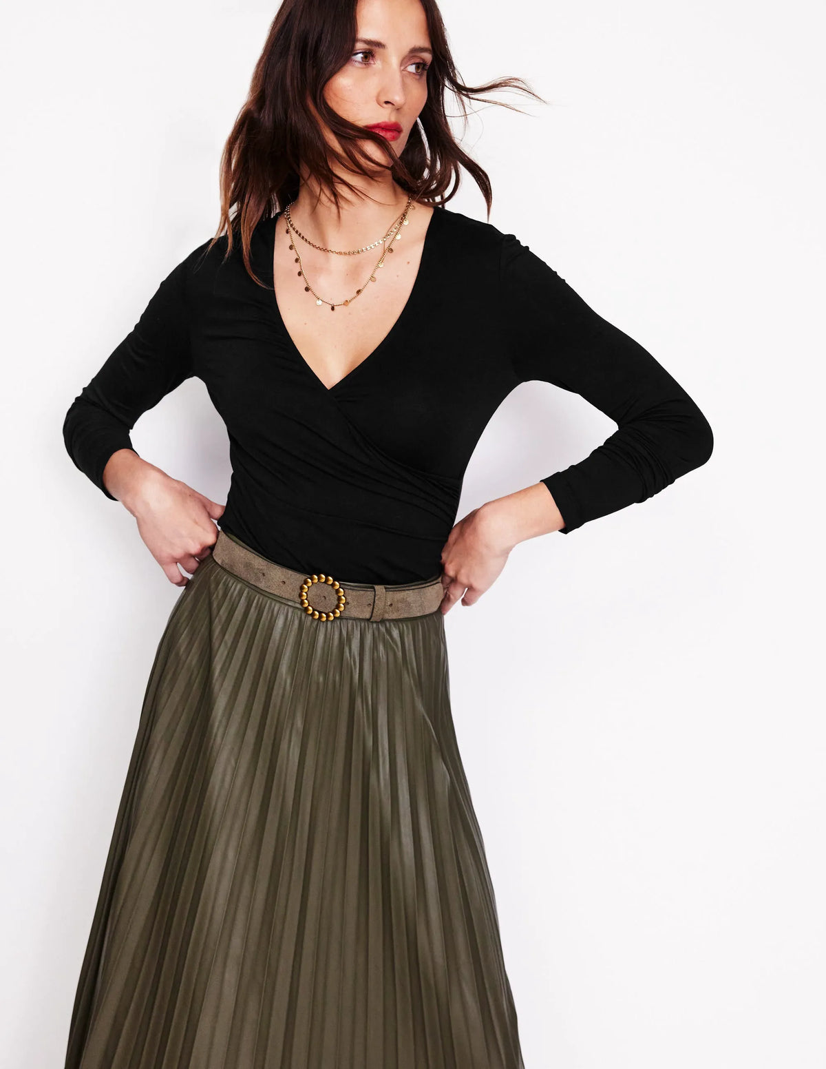 Long Sleeve Wrap Top-Black