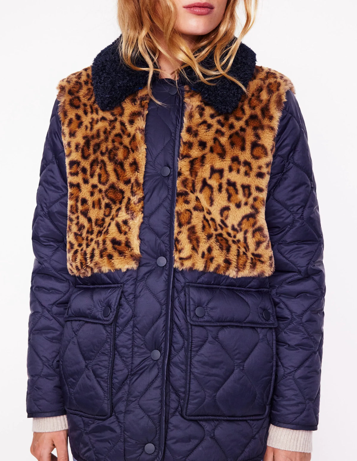 Chester Quilted Borg Coat-Navy, Leopard
