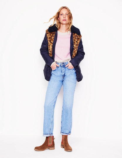 Chester Quilted Borg Coat-Navy, Leopard