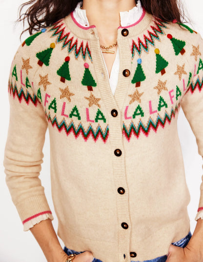 Edie Fair Isle Cardigan-Ecru Marl, Fa La La
