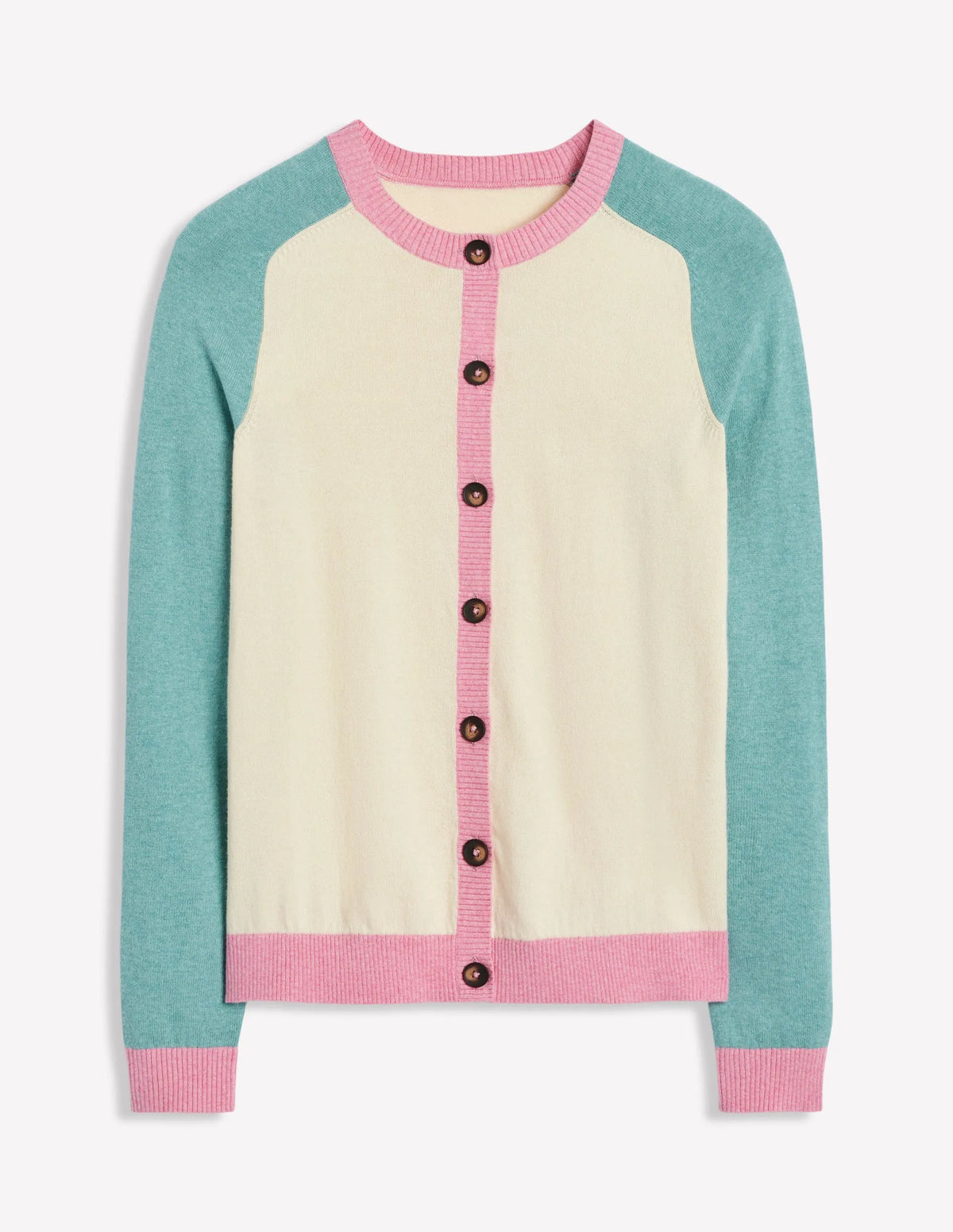 Meg Raglan Sleeve Cardigan-Warm Ivory, Colourblock
