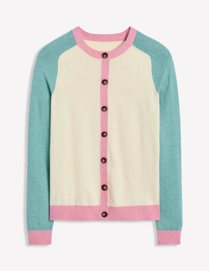 Meg Raglan Sleeve Cardigan-Warm Ivory, Colourblock