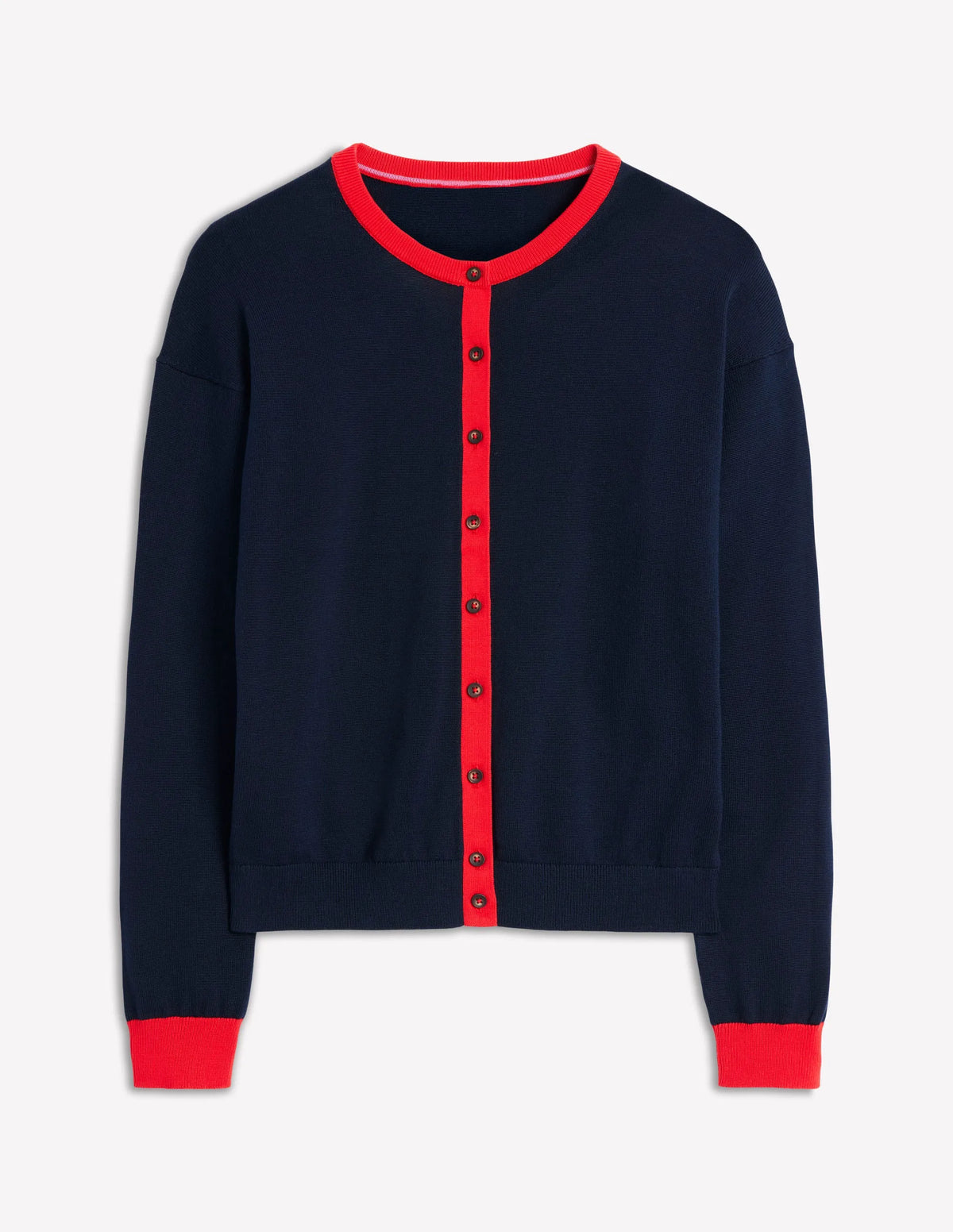 Lara Relaxed Cotton Cardigan-Navy, Poppy Red