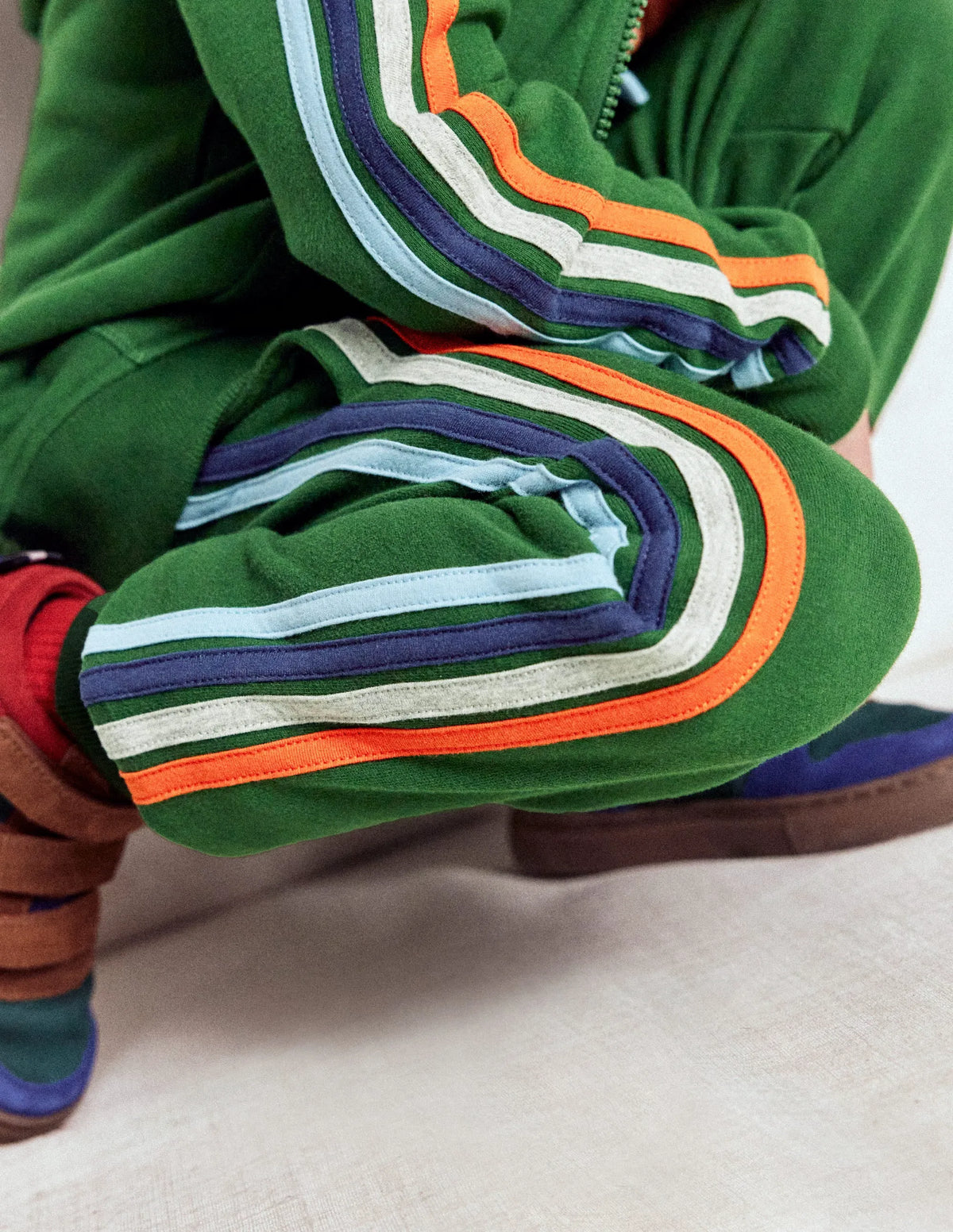Rainbow Stripe Sweatpants-Pine Green