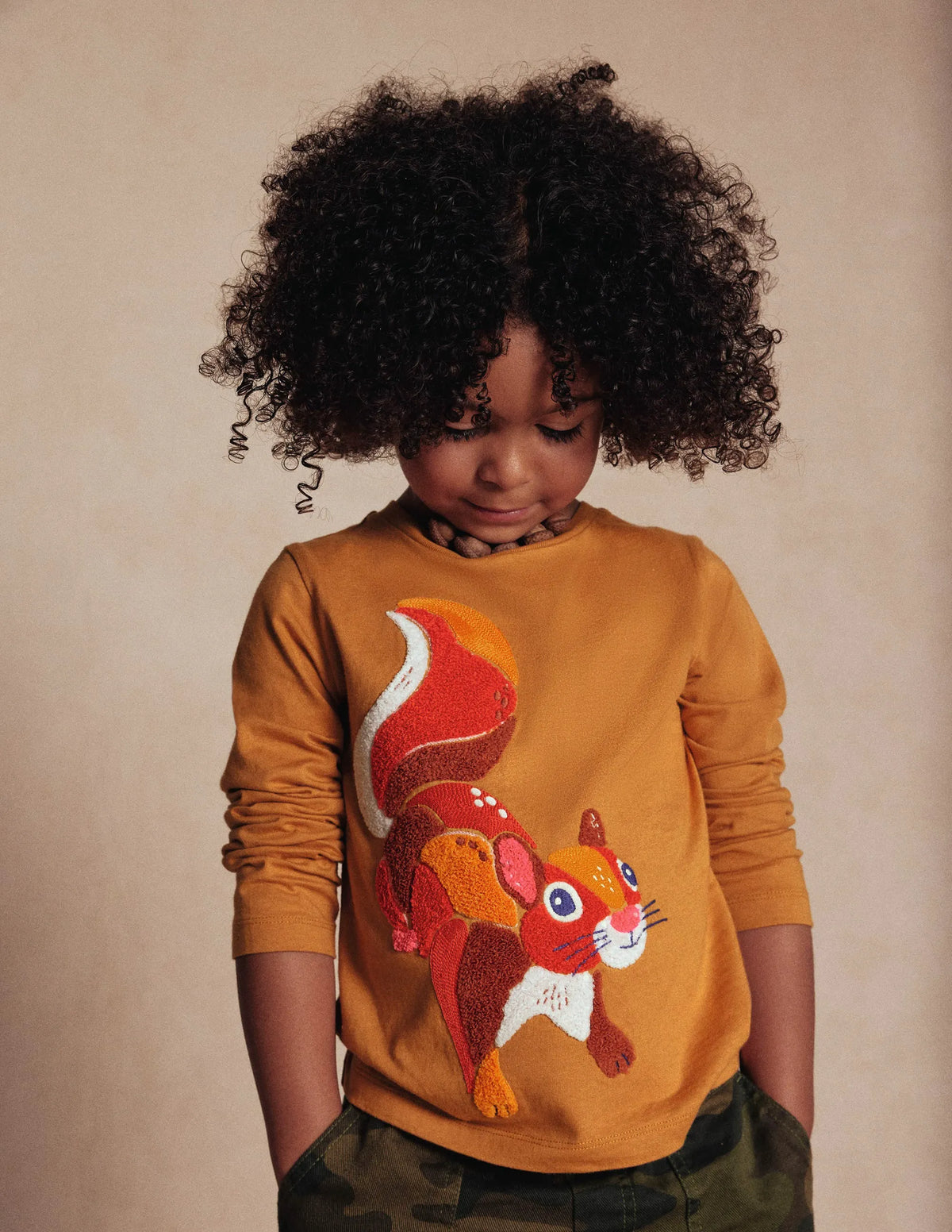 Long Sleeve Bouclé T-shirt-Toffee Brown Squirrel