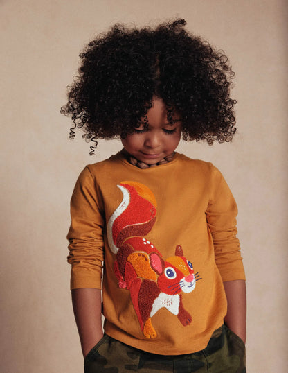 Long Sleeve Bouclé T-shirt-Toffee Brown Squirrel