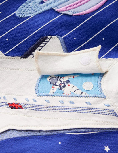 Lift-the-flap T-shirt-Bright Blue Rocket