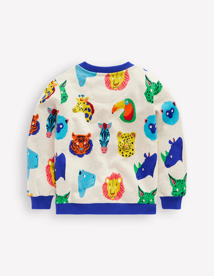 Printed Sweatshirt-Multi Animal Faces