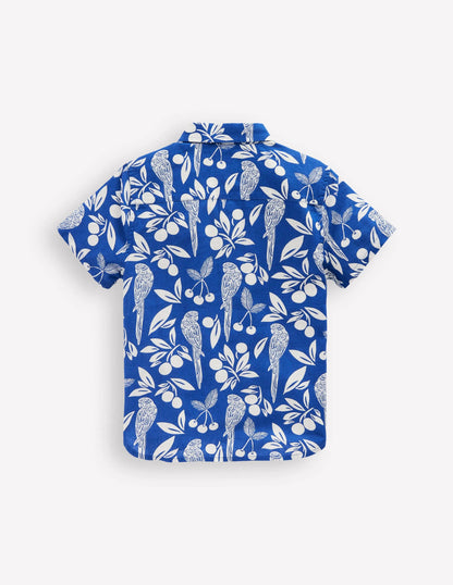 Cotton Linen Shirt-Blue Parrot Palm