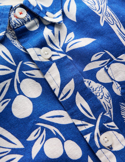 Cotton Linen Shirt-Blue Parrot Palm