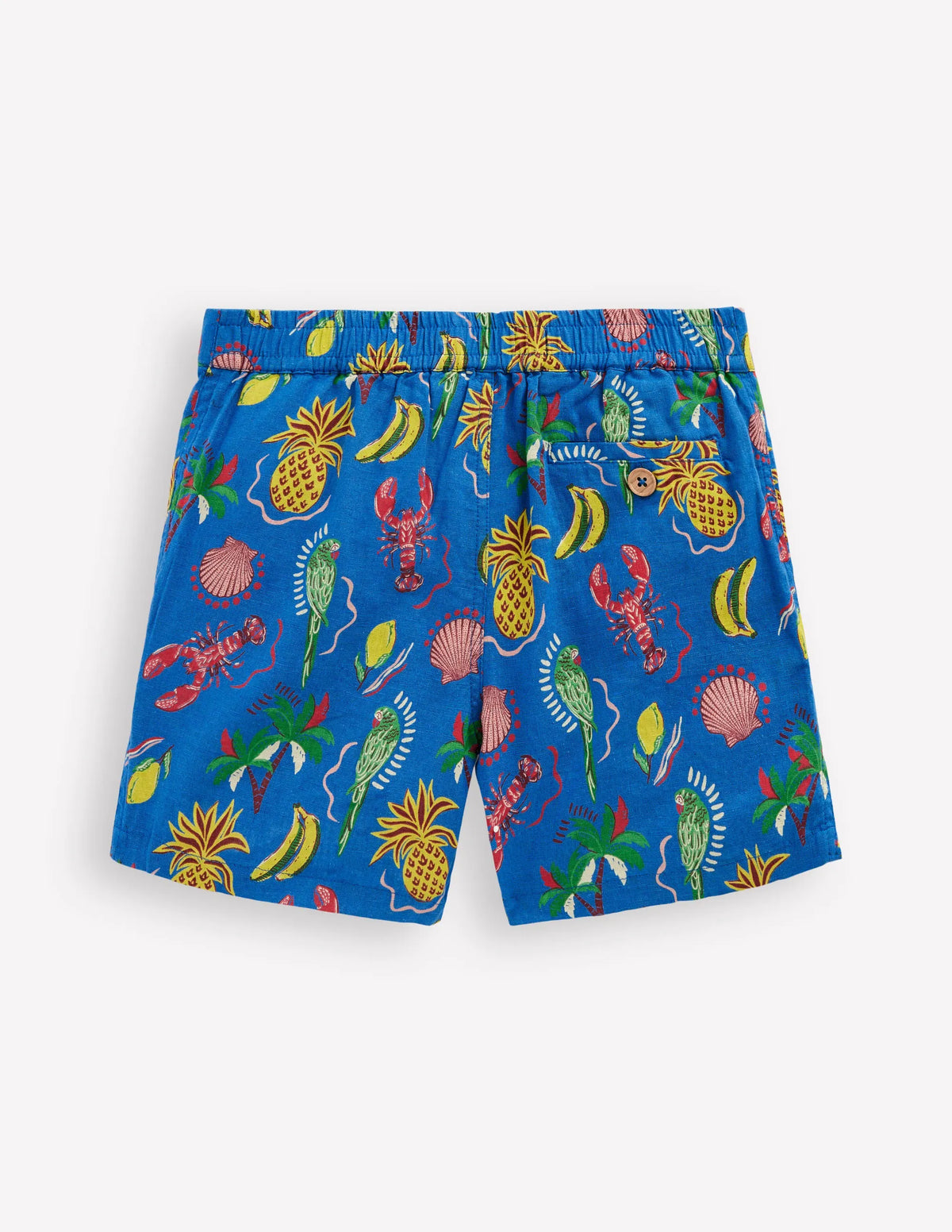 Cotton Linen Shorts-Bright Blue Tropical Tile