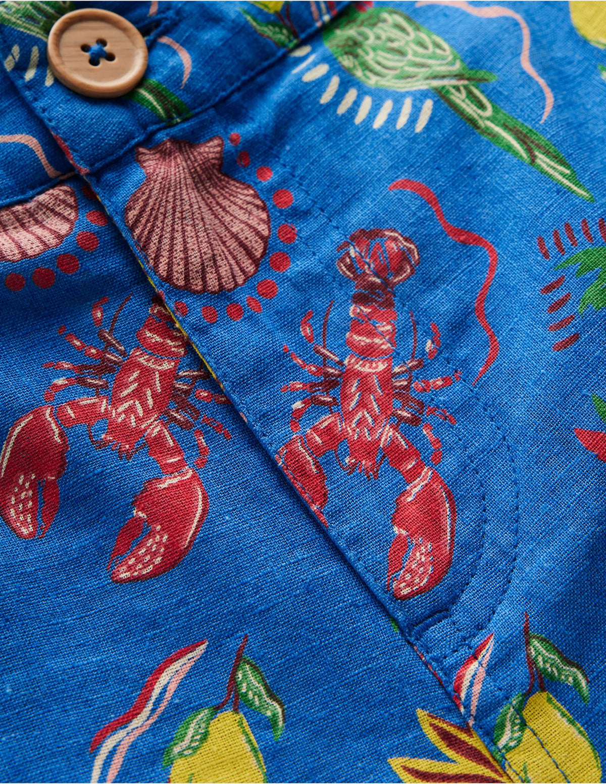 Cotton Linen Shorts-Bright Blue Tropical Tile