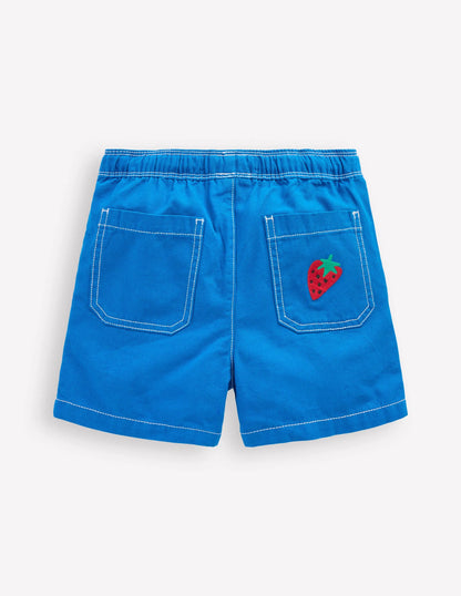 Pull-On Cotton Shorts-Fruit Embroidery