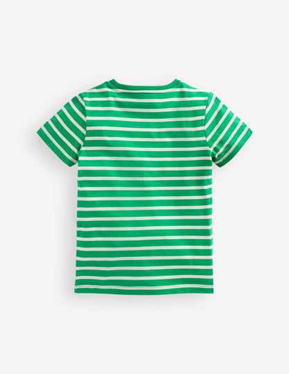 Short Sleeve Appliqué T-shirt-Bright Green Striped Monkeys