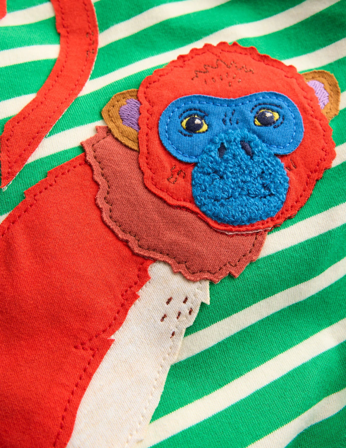 Short Sleeve Appliqué T-shirt-Bright Green Striped Monkeys