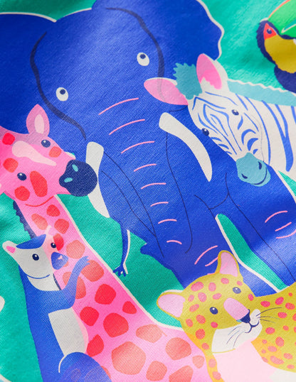 Short Sleeve Riso T-Shirt-Aquamarine Blue Jungle Animals