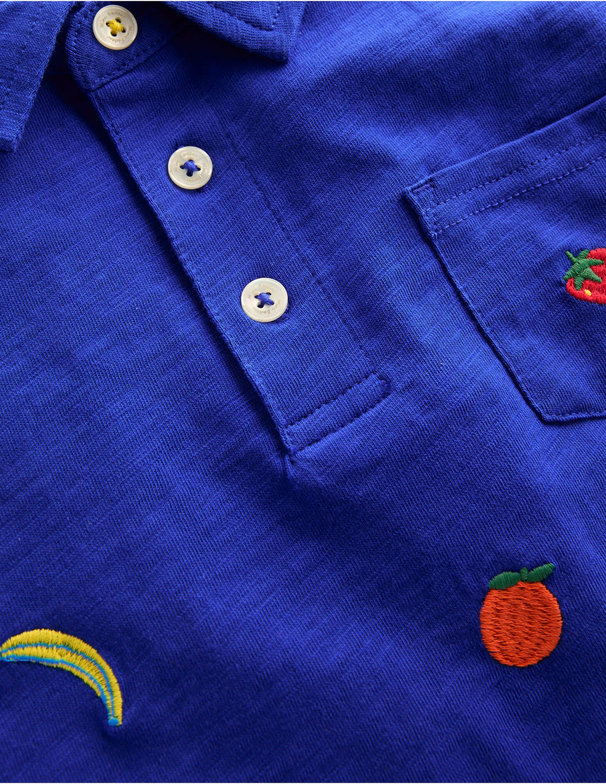Embroidered Slub Polo Shirt-Fruit Embroidery