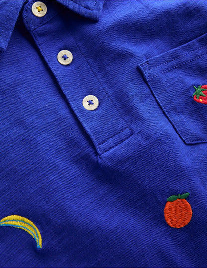 Embroidered Slub Polo Shirt-Fruit Embroidery